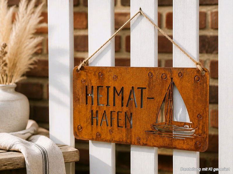 Hängeschild "Heimathafen" Edelrost 28x15cm