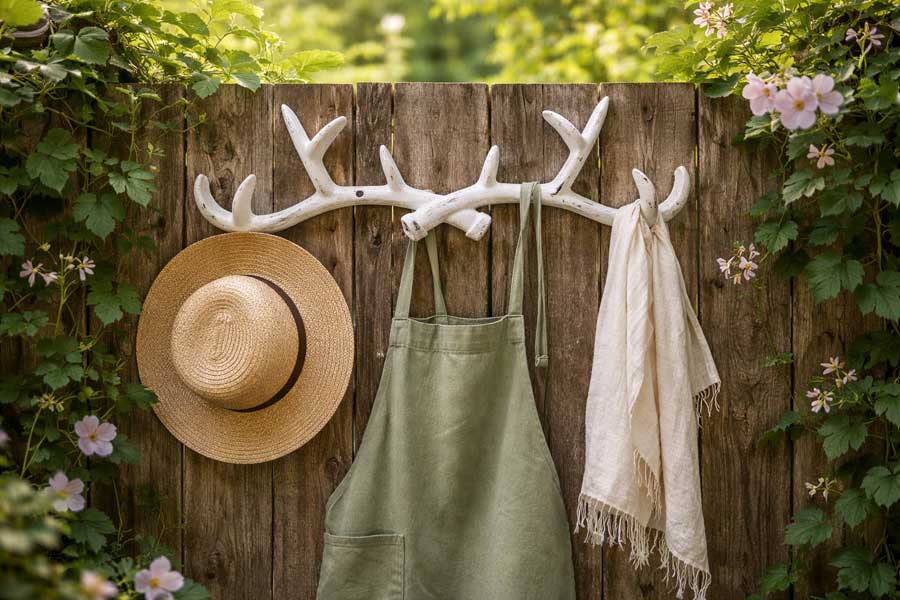 Großer Garderoben-Haken Hakenleiste "Geweih" weißes Gusseisen