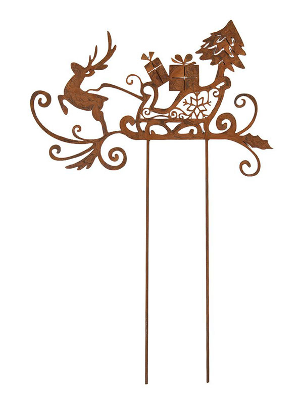 Edelrost "Rentier mit Schlitten" 27x18cm Weihnachtsdeko zum Stecken