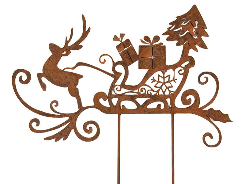 Edelrost "Rentier mit Schlitten" 27x18cm Weihnachtsdeko zum Stecken